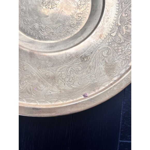 Bard's Brass LID 10-1/2" Plate W Etched Moveable Handle Dish Tray Pattina - Picture 9 of 14